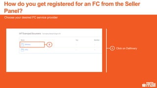 Click on Delhivery8
Choose your desired FC service provider
8
How do you get registered for an FC from the Seller
Panel?
 