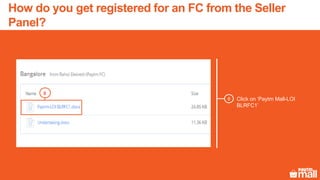 Click on ‘Paytm Mall-LOI
BLRFC1’
8
8
How do you get registered for an FC from the Seller
Panel?
 