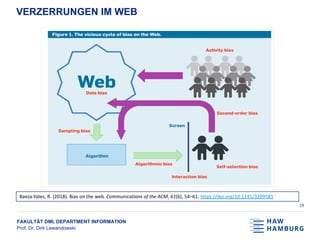 FAKULTÄT DMI, DEPARTMENT INFORMATION
Prof. Dr. Dirk Lewandowski
VERZERRUNGEN IM WEB
19
Baeza-Yates, R. (2018). Bias on the web. Communications of the ACM, 61(6), 54–61. https://doi.org/10.1145/3209581
 
