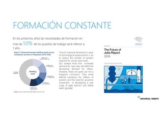 FORMACIÓN CONSTANTE
En los próximos años las necesidades de formación en
mas de 50% de los puestos de trabajo será inferio...