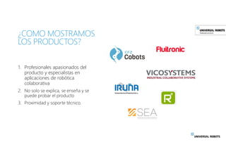 1. Profesionales apasionados del
producto y especialistas en
aplicaciones de robótica
colaborativa
2. No solo se explica, ...
