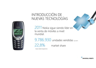 INTRODUCCIÓN DE
NUEVAS TECNOLOGÍAS
9.786.930 unidades vendidas Q2/2011
22,8% market share
2011 Nokia sigue siendo líder en...