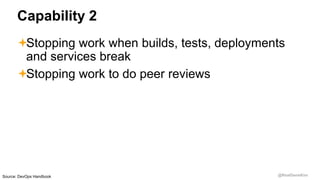 @RealGeneKim
Capability 2
Stopping work when builds, tests, deployments
and services break
Stopping work to do peer revi...