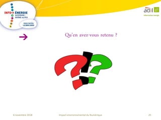 25Impact environnemental du Numérique6 novembre 2018
Qu’en avez-vous retenu ?
 