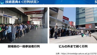 55技術書典4＜行列状況＞
出典：https://knowledge.sakura.ad.jp/15270/
開場前の一般参加者行列 ビルの外まで続く行列
 