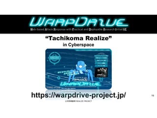 ©攻殻機動隊 REALIZE PROJECT
https://warpdrive-project.jp/
Web-based Attack Response with Practical and Deployable Research InitiatiVE
“Tachikoma Realize”
in Cyberspace
19
 