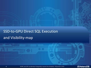 NVME and GPU accelerates PostgreSQL beyond the limitation -PGconf.EU 2018-4
SSD-to-GPU Direct SQL Execution
and Visibility-map
 