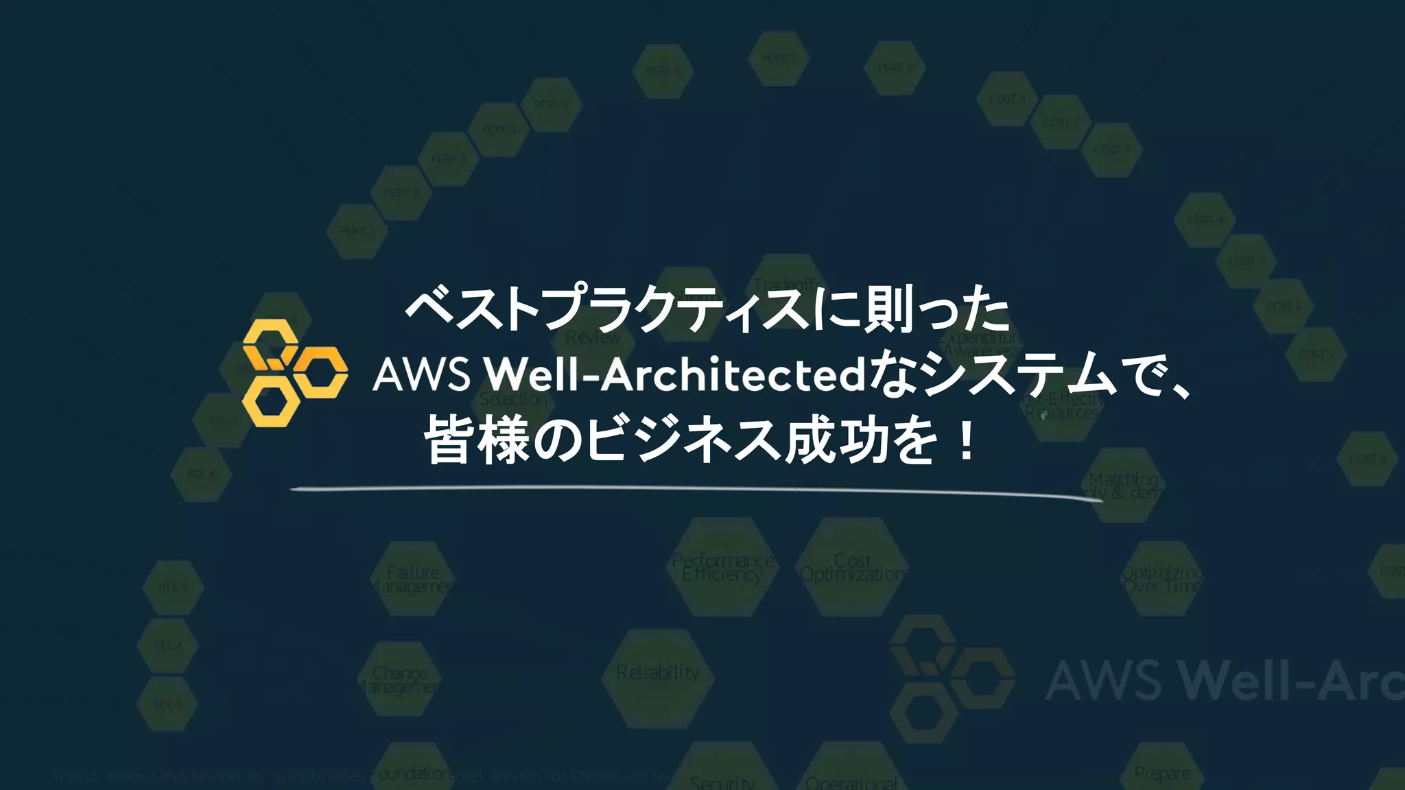 © 2018, Amazon Web Services, Inc. or its Affiliates. All rights reserved. Amazon Confidential and Trademark
ベストプラクティスに則った
なシステムで、
皆様のビジネス成功を！
 