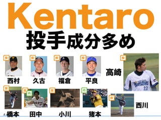 投手成分多め
Kentaro
西村 久古 福倉 平良
高崎
猪本
投 投 投 投 投
内
橋本
投
小川
投
田中
投
内
西川
投
 