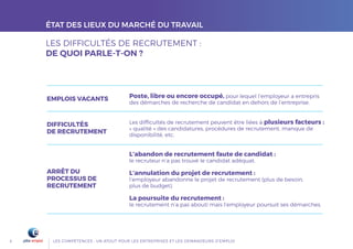 LES COMPÉTENCES : UN ATOUT POUR LES ENTREPRISES ET LES DEMANDEURS D’EMPLOI4
LES DIFFICULTÉS DE RECRUTEMENT :
DE QUOI PARLE...