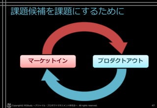 課題候補を課題にするために
Copyright© POStudy . All rights reserved.～アジャイル・プロダクトマネジメント研究会～ 47
マーケットイン プロダクトアウト
 