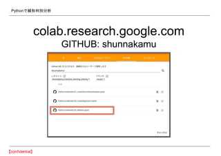 Pythonで線形判別分析
colab.research.google.com
GITHUB: shunnakamu
 