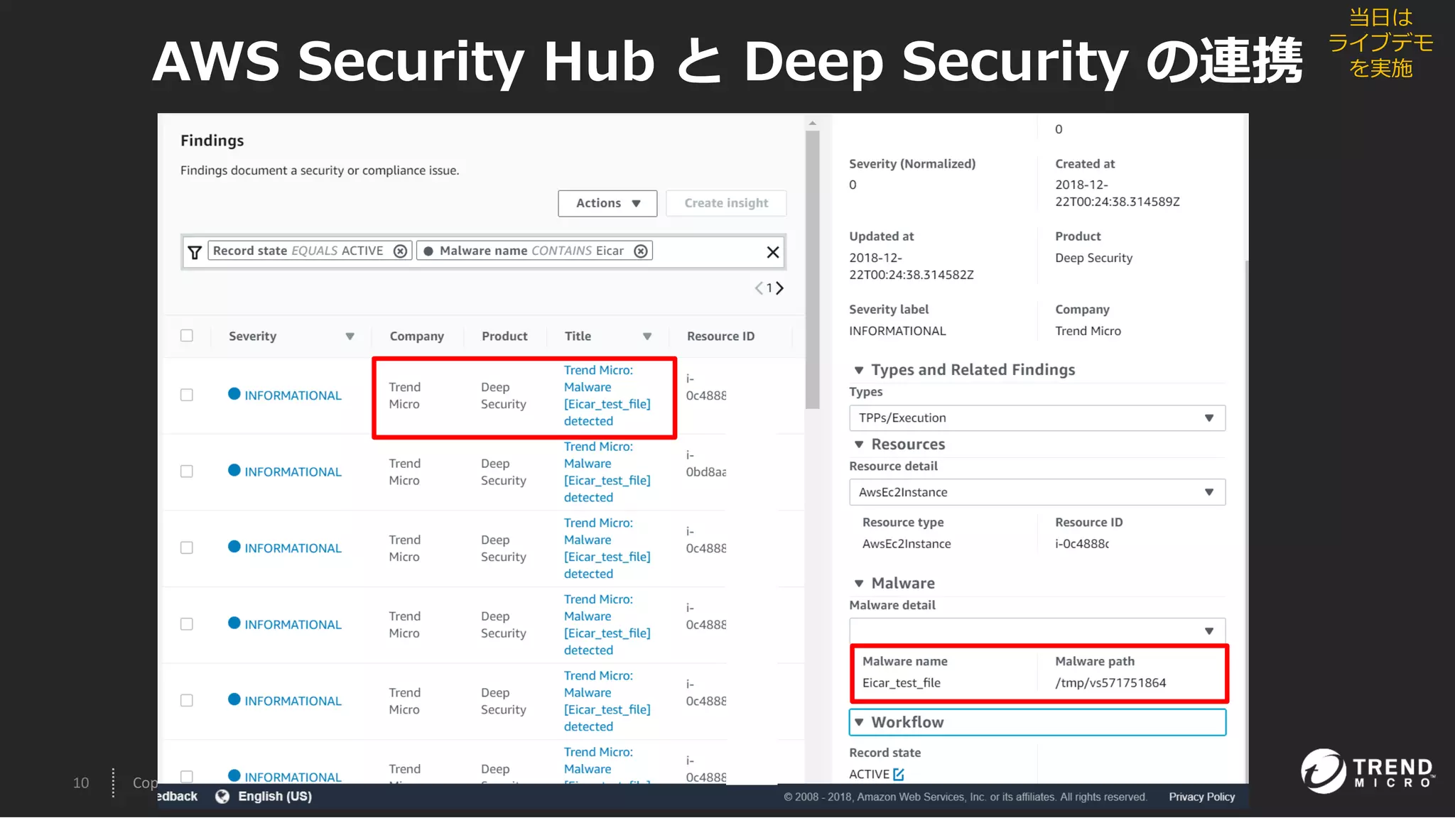10 Copyright © 2016 Trend Micro Incorporated. All rights reserved.
AWS Security Hub と Deep Security の連携
当日は
ライブデモ
を実施
 