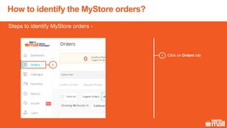 How to identify the MyStore orders?
Click on Orders tab1
Steps to identify MyStore orders -
1
 