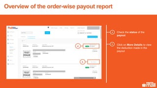 Overview of the order-wise payout report
Check the status of the
payout
4
5 Click on More Details to view
the deduction made in the
payout
4
5
 