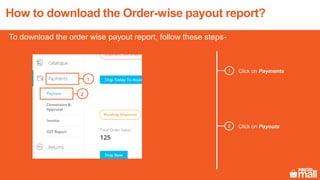 How to download the Order-wise payout report?
Click on Payments
Click on Payouts
1
2
1
2
To download the order wise payout report, follow these steps-
 