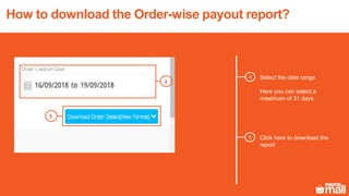 How to download the Order-wise payout report?
Select the date range
Here you can select a
maximum of 31 days
Click here to download the
report
4
5
4
5
 