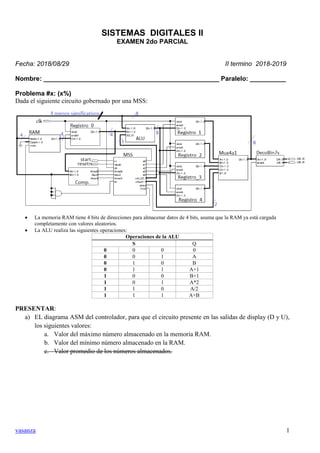 vasanza 1
SISTEMAS DIGITALES II
EXAMEN 2do PARCIAL
Fecha: 2018/08/29 II termino 2018-2019
Nombre: ________________________...