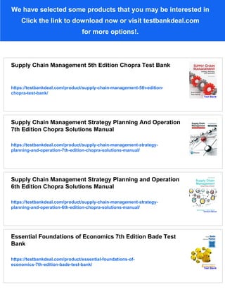 Supply Chain Management 5th Edition Chopra Solutions Manual | PDF
