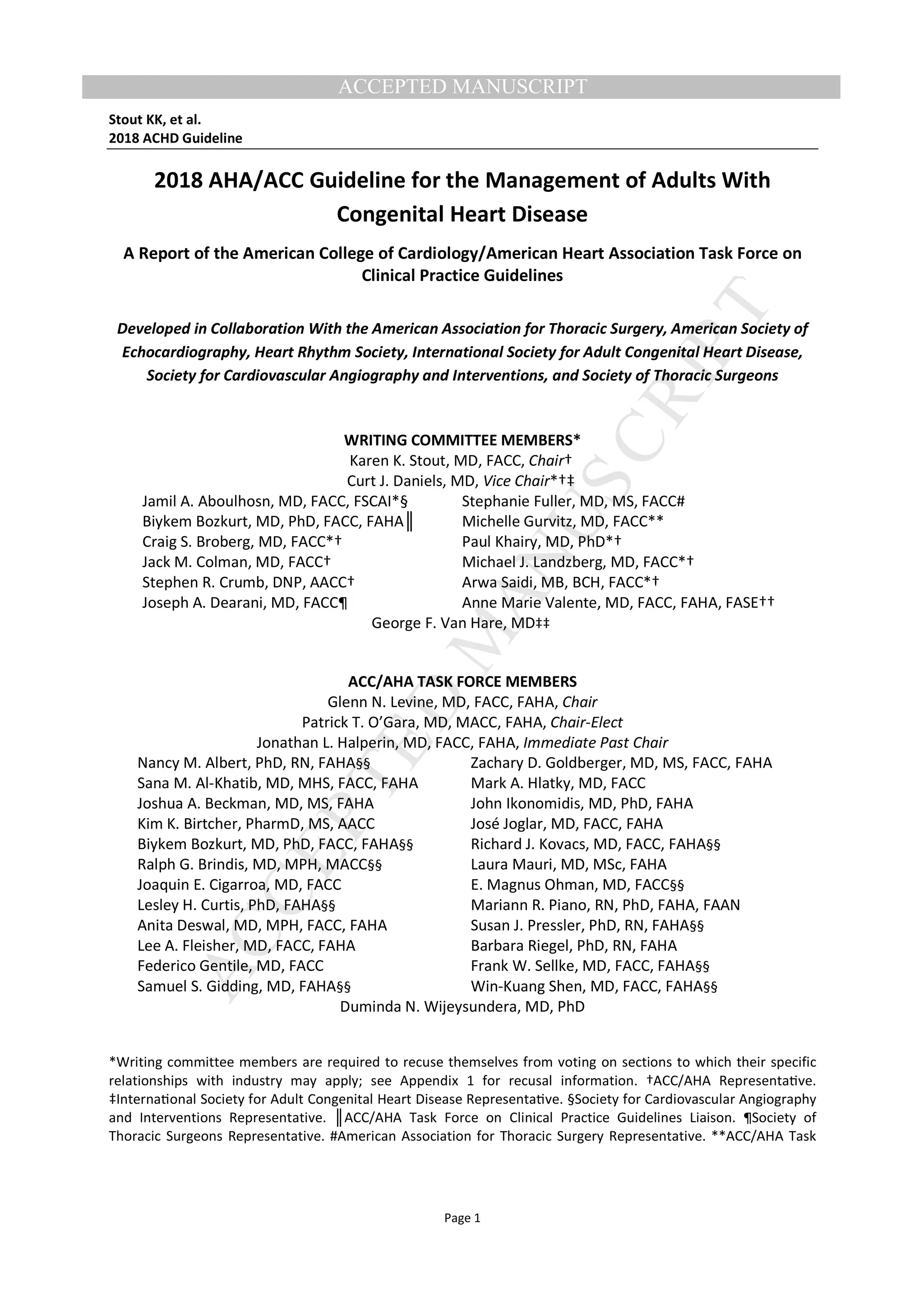 2018 ACC AHA guideline for the management of adults with congenital ...