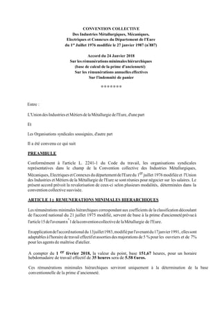 CONVENTION COLLECTIVE
Des Industries Métallurgiques, Mécaniques,
Electriques et Connexes du Département de l'Eure
du 1er
J...