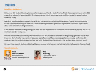 WELCOME
Greetings Marketers,
Welcome to B2C Content Marketing Benchmarks, Budgets, and Trends—North America. This is the c...