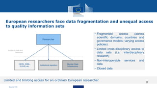Source: RTD
European researchers face data fragmentation and unequal access
to quality information sets
Researcher
CERN, E...