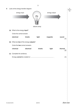 2018 Cambridge Lower Second Progression Test Science Stage 7 QP Paper 1 ...