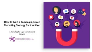 How to Craft a Campaign-Driven
Marketing Strategy for Your Firm
A Workshop for Legal Marketers and
Lawyers
 