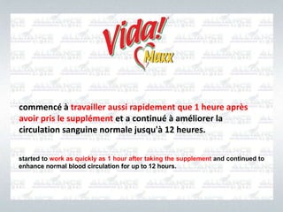 started to work as quickly as 1 hour after taking the supplement and continued to
enhance normal blood circulation for up to 12 hours.
commencé à travailler aussi rapidement que 1 heure après
avoir pris le supplément et a continué à améliorer la
circulation sanguine normale jusqu'à 12 heures.
 