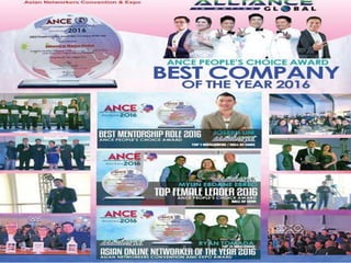 Recognized as the fastest
growing MLM company in Asia
by Asian Networkers Magazine
Asian Consumers Choice Awards
Most Outstanding MLM-Direct Sales Company
Most Outstanding Nutraceutical Food Supplement
Asian Star Brand
Most Outstanding
Nutritional Supplement
Asia-Pacific
Excellence Award
Outstanding Global
Marketing Company
Global Awards for
Marketing Excellence
Most Outstanding
Wellness Technology
Philippine Marketing
Excellence Award
Most Outstanding
Nutritional Technology Supplement
Asian Business &
Marketing Quality Awards
Most Outstanding
Mega Nutritional Supplement
Consumers Choice &
Gold Seal of Quality Awards
No.1 Global MLM Direct Sales Company
No.1 Nutraceutical Food Supplement
No.1 Healthy Coffee
Le complément
nutritionnel le plus
remarquable
Entreprise au système
mondial exceptionnel
Reconnu comme la société de
MLM à croissance la plus rapide
en Asie par Asian Networkers
Magazine
 