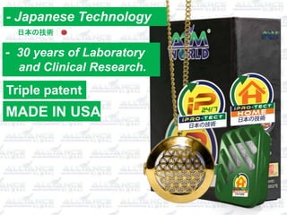 - 30 years of Laboratory
and Clinical Research.
MADE IN USA
Triple patent
- Japanese Technology
日本の技術
 