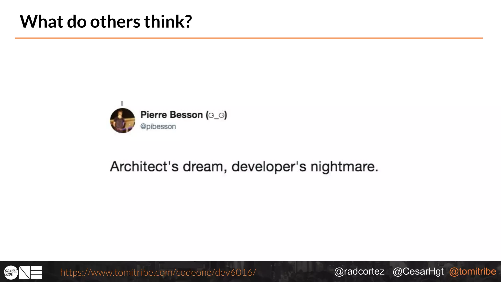 @radcortez @CesarHgt @tomitribehttps://www.tomitribe.com/codeone/dev6016/ What do others think? 