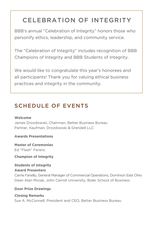2018 Celebration of Integrity Program | PDF | Free Download