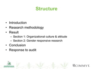 Overview of institutional gender audit report