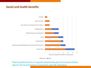 The effects of sweetpotato commercialization on men and women producers and traders in Homa bay and Bungoma, Kenya