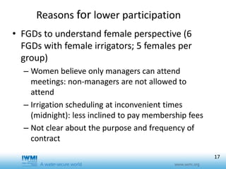 Effects of training duration and the role of gender on farm participation in water user associations in Southern Tajikistan: Implications for irrigation management