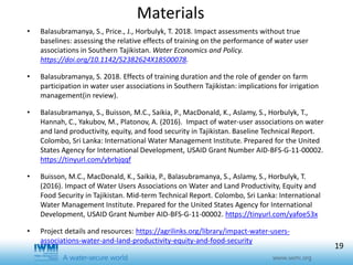 Effects of training duration and the role of gender on farm participation in water user associations in Southern Tajikistan: Implications for irrigation management