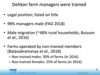 Effects of training duration and the role of gender on farm participation in water user associations in Southern Tajikistan: Implications for irrigation management
