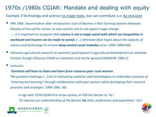 'Change in the making': Building on the past gender trends in CGIAR agricultural research