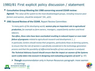 'Change in the making': Building on the past gender trends in CGIAR agricultural research