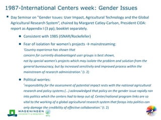 'Change in the making': Building on the past gender trends in CGIAR agricultural research