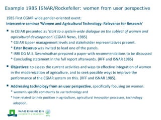 'Change in the making': Building on the past gender trends in CGIAR agricultural research