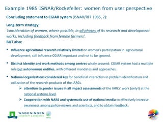'Change in the making': Building on the past gender trends in CGIAR agricultural research