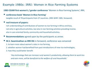 'Change in the making': Building on the past gender trends in CGIAR agricultural research