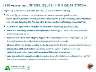 'Change in the making': Building on the past gender trends in CGIAR agricultural research