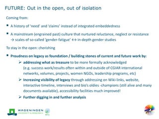 'Change in the making': Building on the past gender trends in CGIAR agricultural research