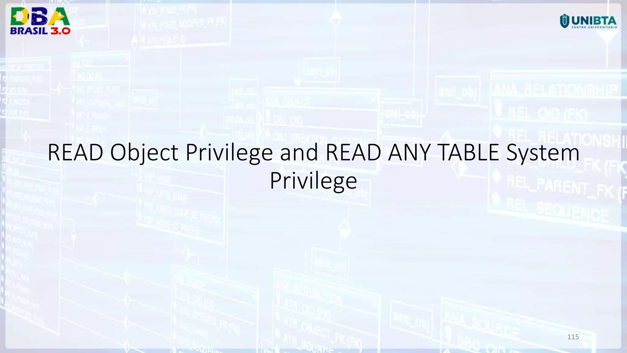 115 READ Object Privilege and READ ANY TABLE System Privilege 