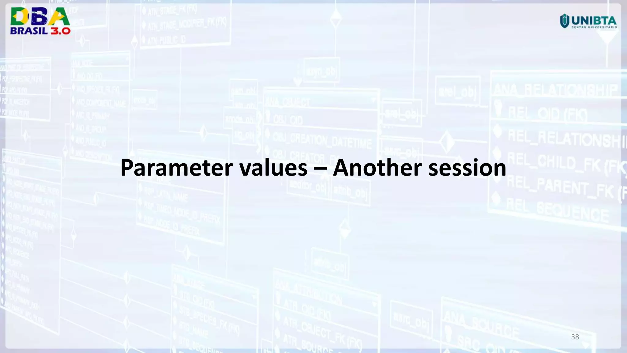 38 Parameter values – Another session 