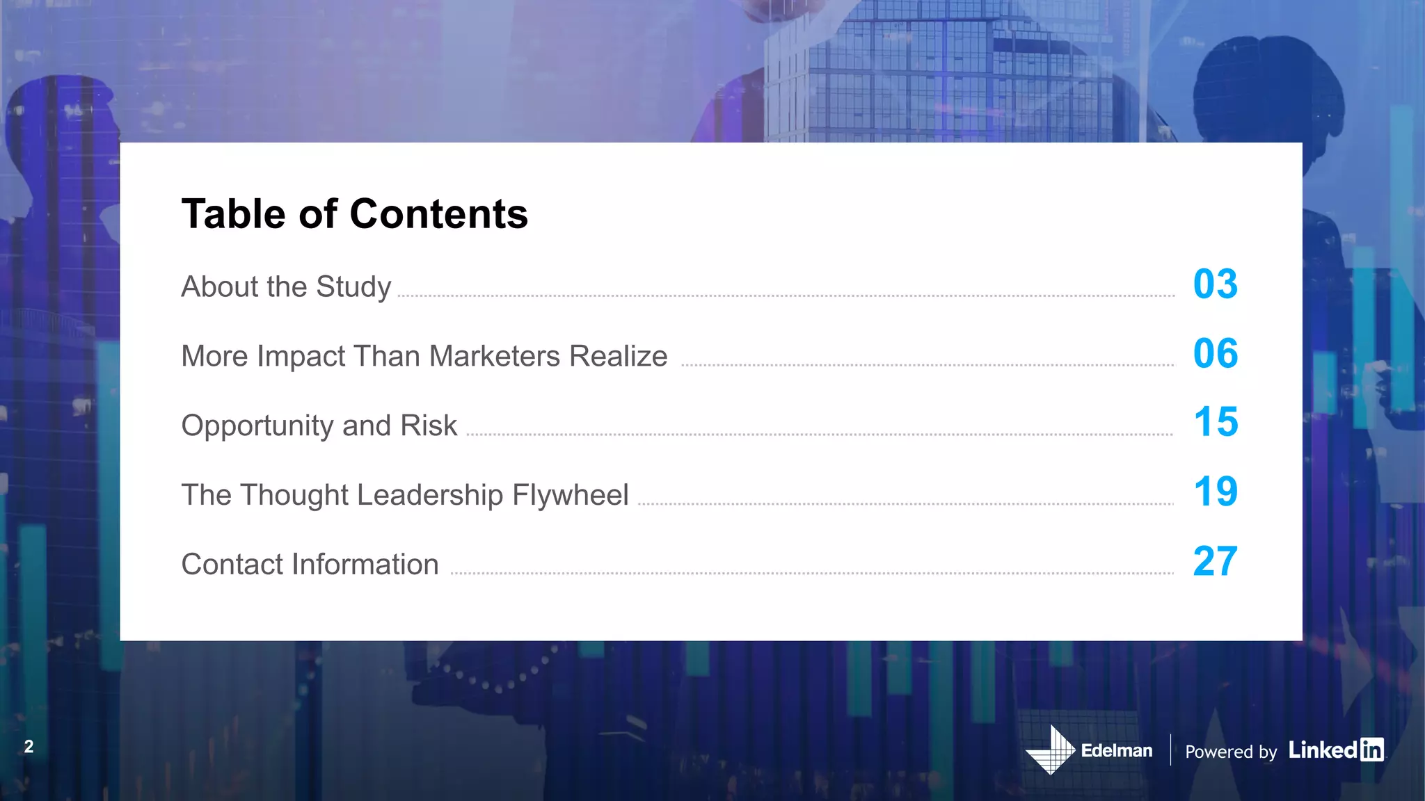 Powered by
Table of Contents
03
06
15
19
27
About the Study
More Impact Than Marketers Realize
Opportunity and Risk
The Thought Leadership Flywheel
Contact Information
Powered by2
 